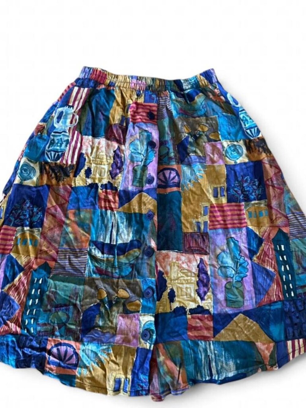 Susan Burrowes VTG 80s patchwork skirt Medium with elastic waistband